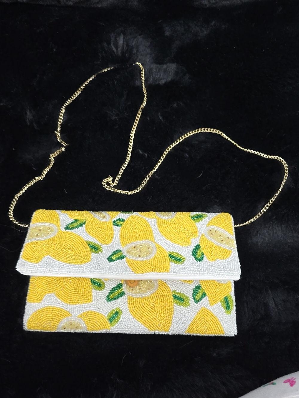 Antik Kraft Yellow Lemon Beaded Chain Clutch